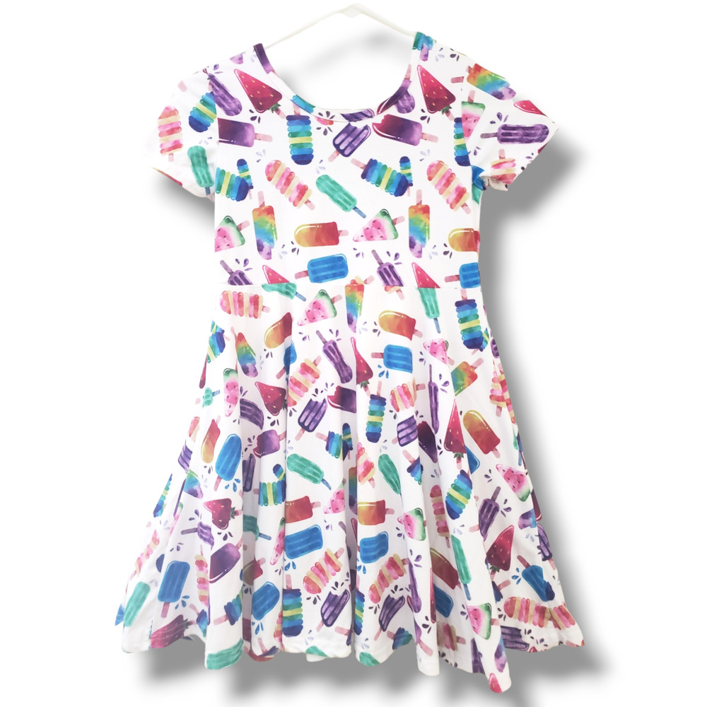 Rainbow Popsicle Girls 10 Colorful Fit and Flare Twirl Dress
